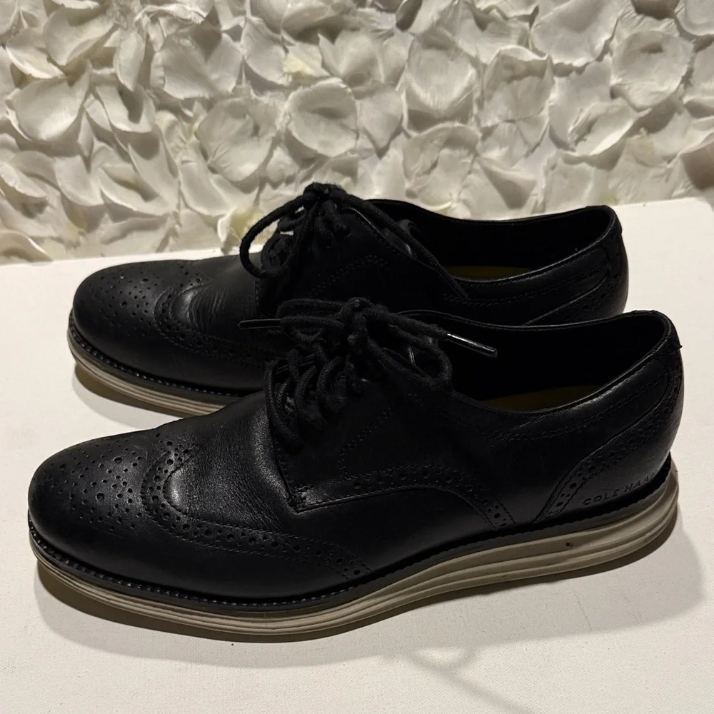 Cole Haan Black Leather Wingtip Derby Oxfords